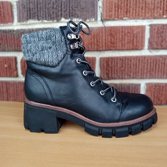 NWOT MIA 'Catalin' Vegan Leather Knit Cuff Lace Up Ankle Boots in Black Sz. 8 - Picture 6 of 15